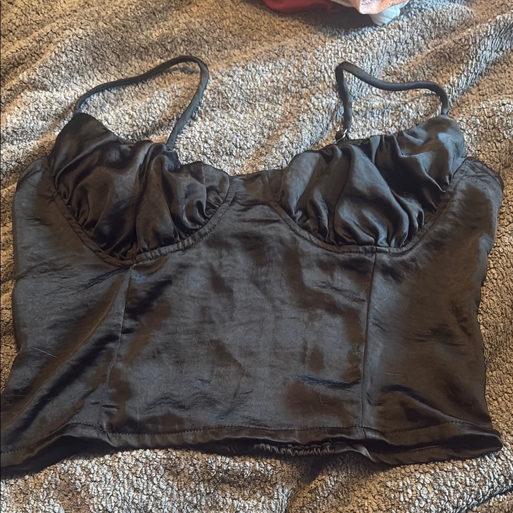 Black Kendall and Kylie Satin Crop Top